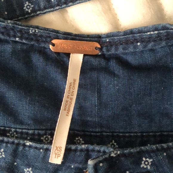 Free People patterned denim overall romper - Picture 4 of 7